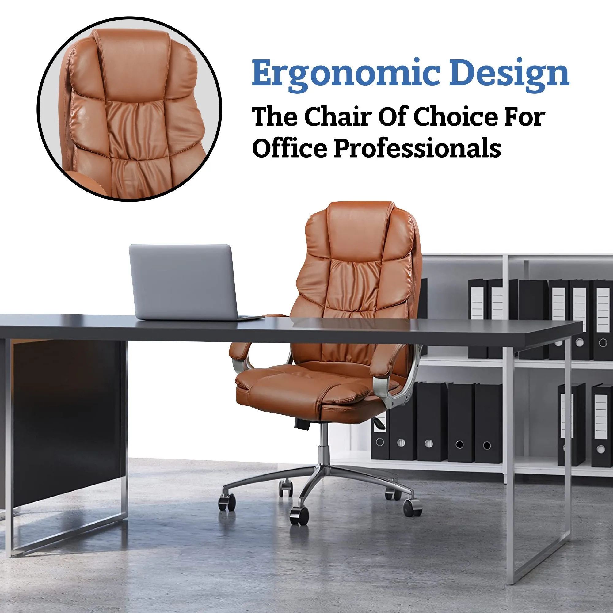 High Back Pu Leather Ergonomic Office Chair 8890H Brown