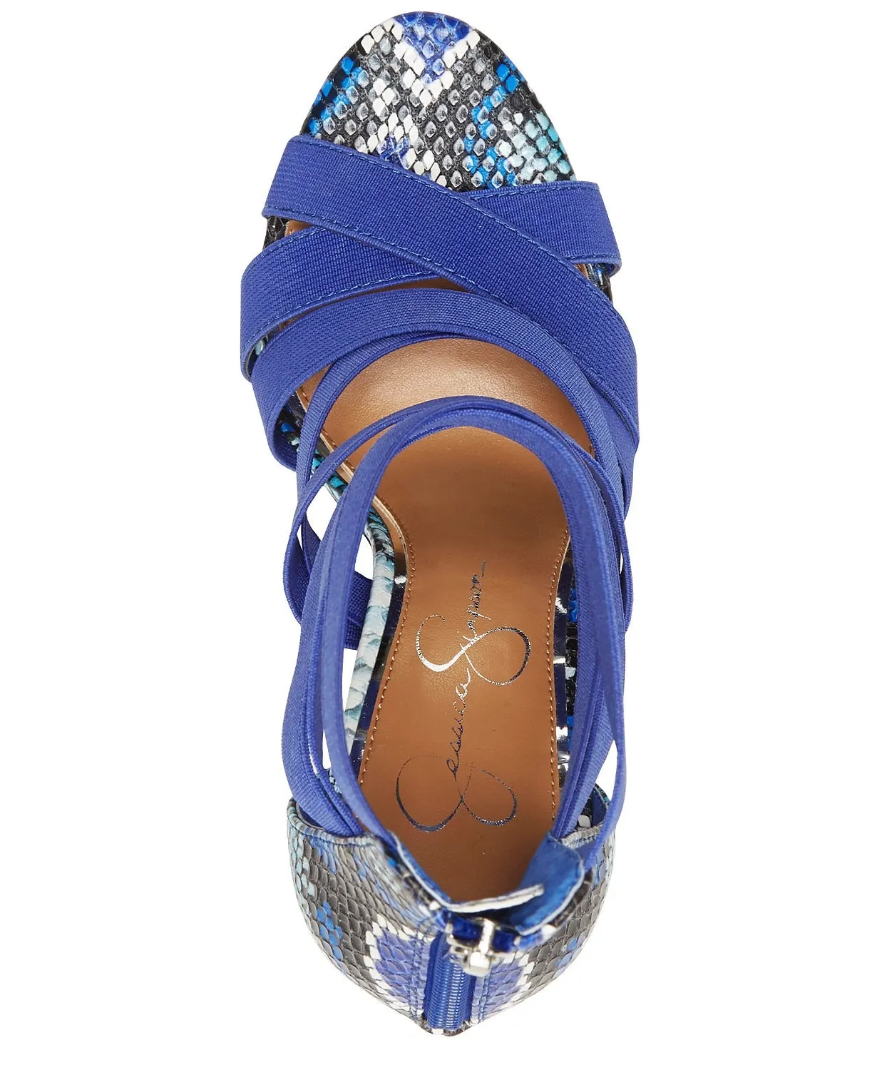 Jessica Simpson Jyra 2 Heeled Sandal Blue Snake Elastic High Stiletto Heel Pumps
