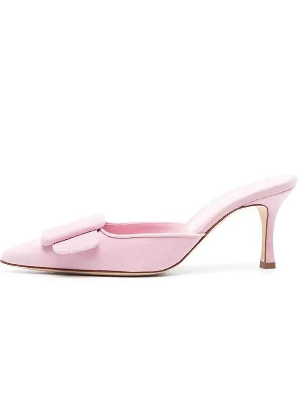 Pointed Toe Stiletto Heel Elegant Cow Suede Belt Buckle Pumps