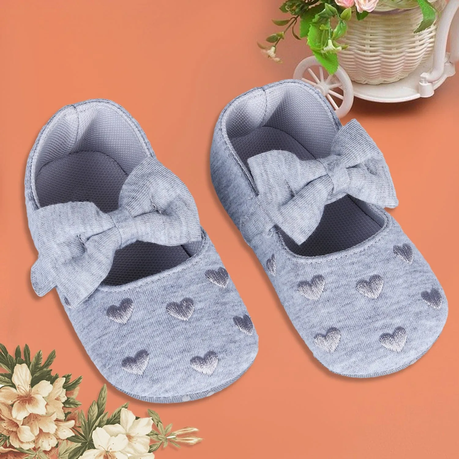 Princess Heart Premium Girls Anti-Slip Ballerina Booties - Grey