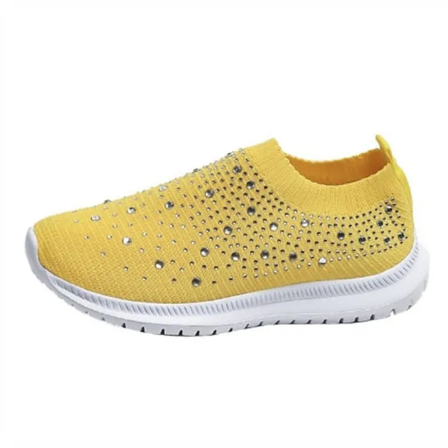 Purpdrank - Women's Sneakers Slip-Ons Plus Size Slip-on Sneakers Outdoor Daily Beach Summer Rhinestone Flat Heel Round Toe Classic Casual Walking Shoes Tissage Volant Loafer Color Block Rainebow Black White