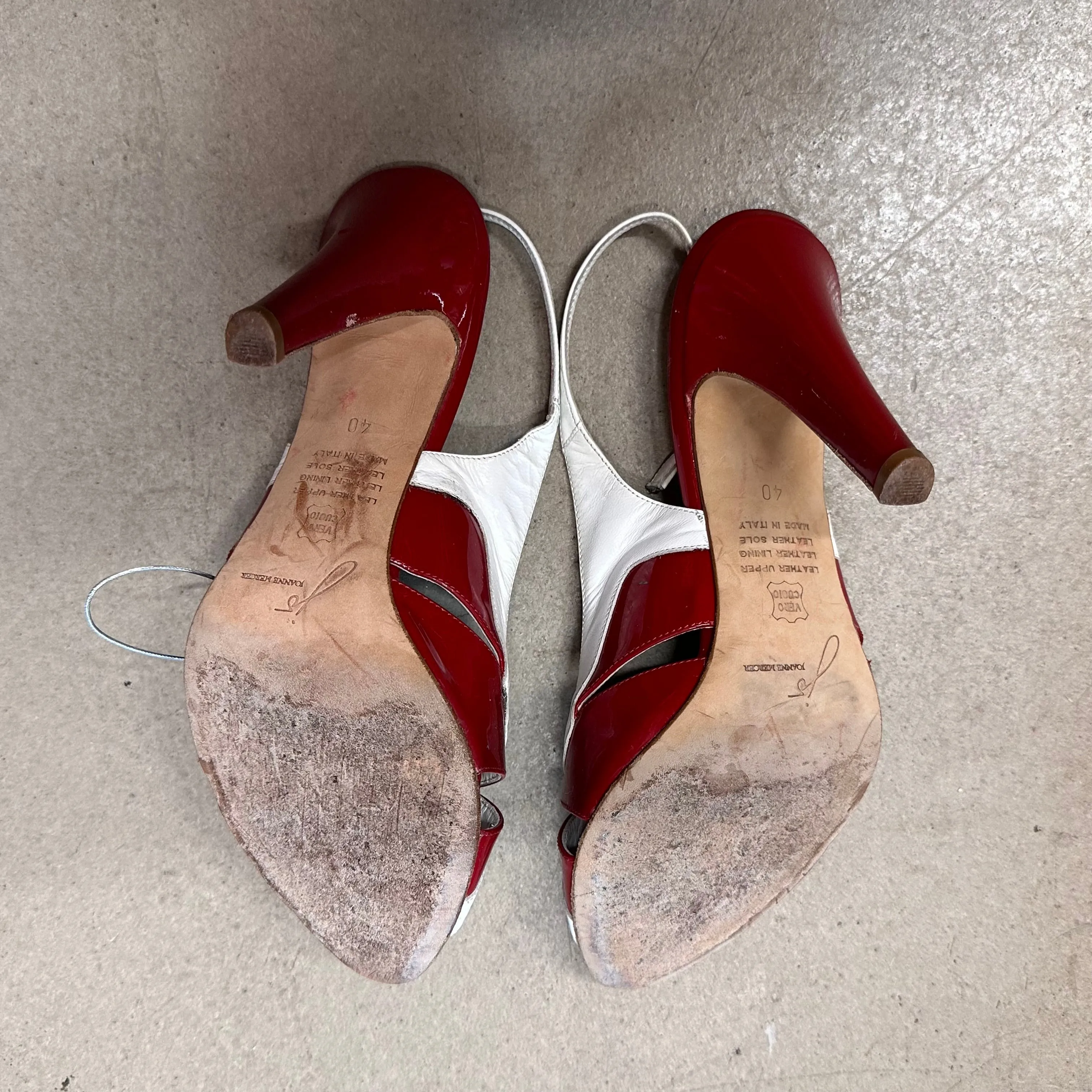 Red White Sling Back Heels