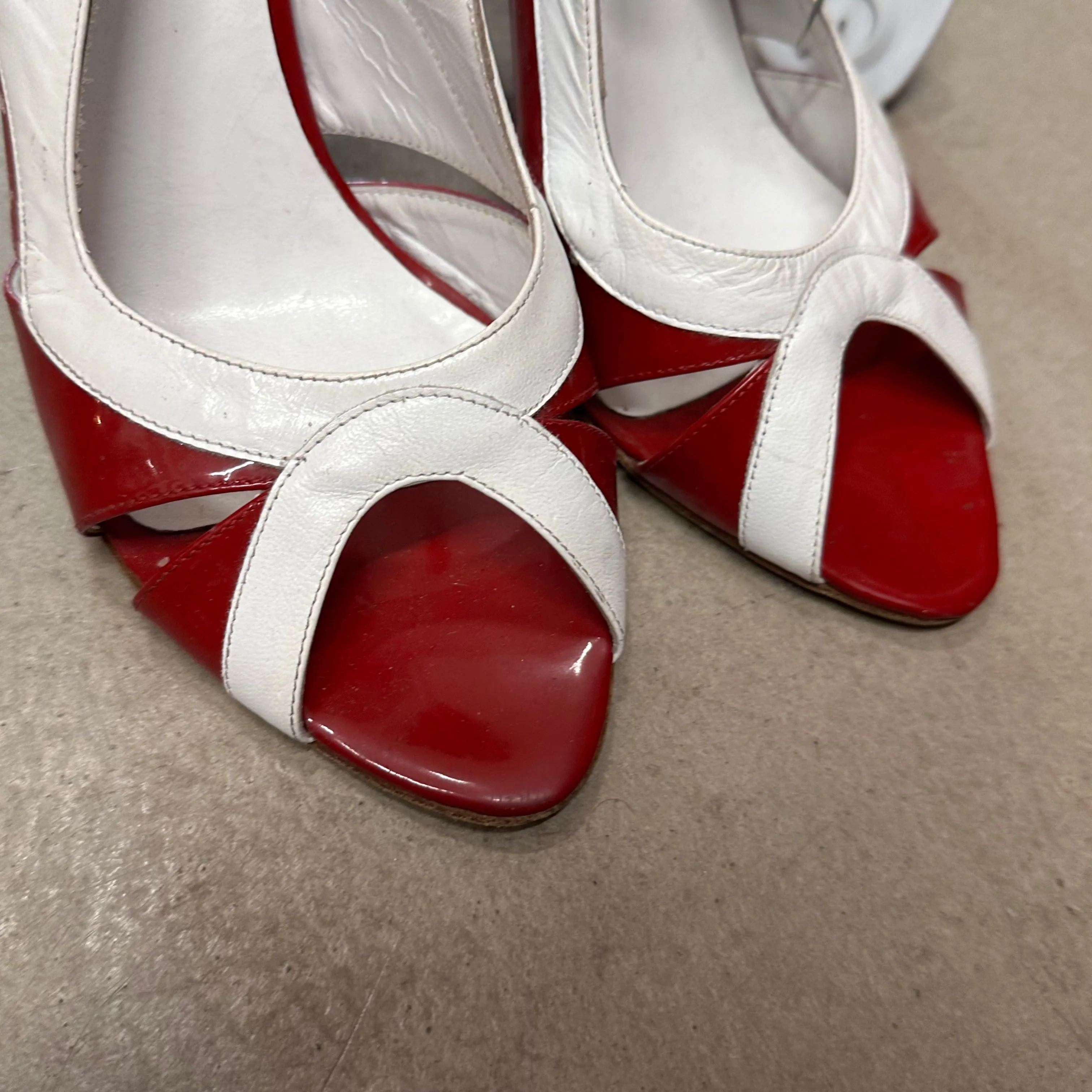 Red White Sling Back Heels