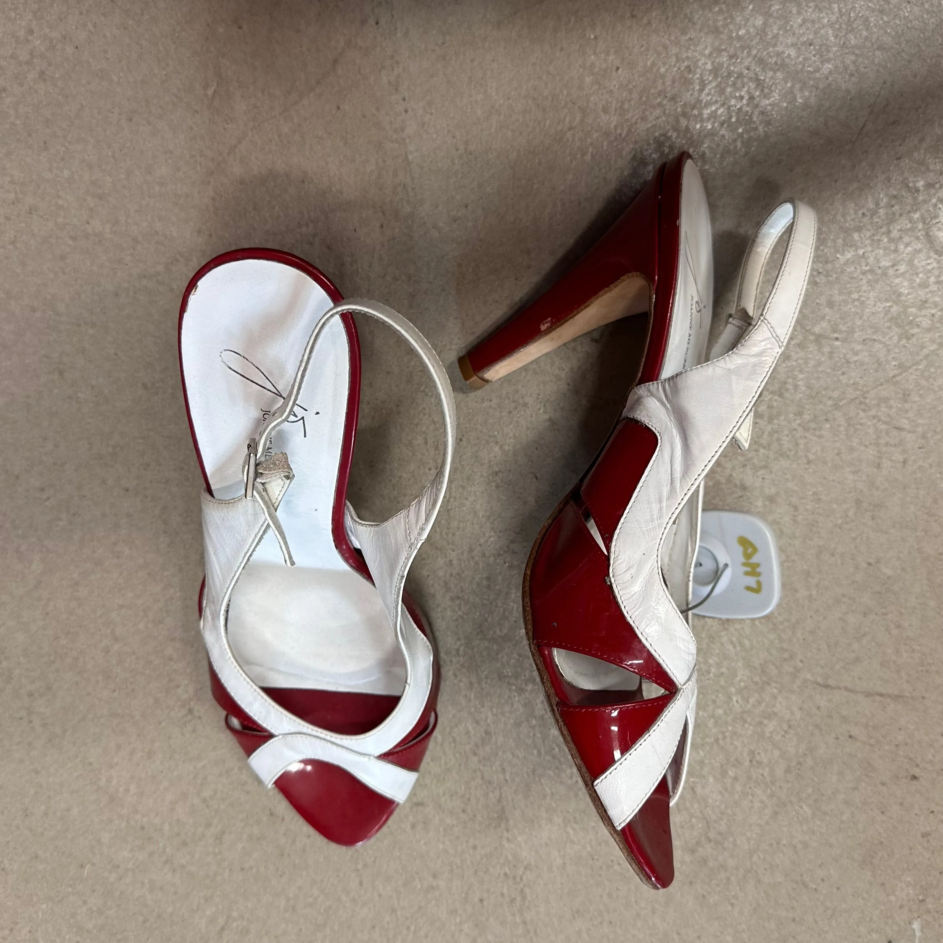 Red White Sling Back Heels