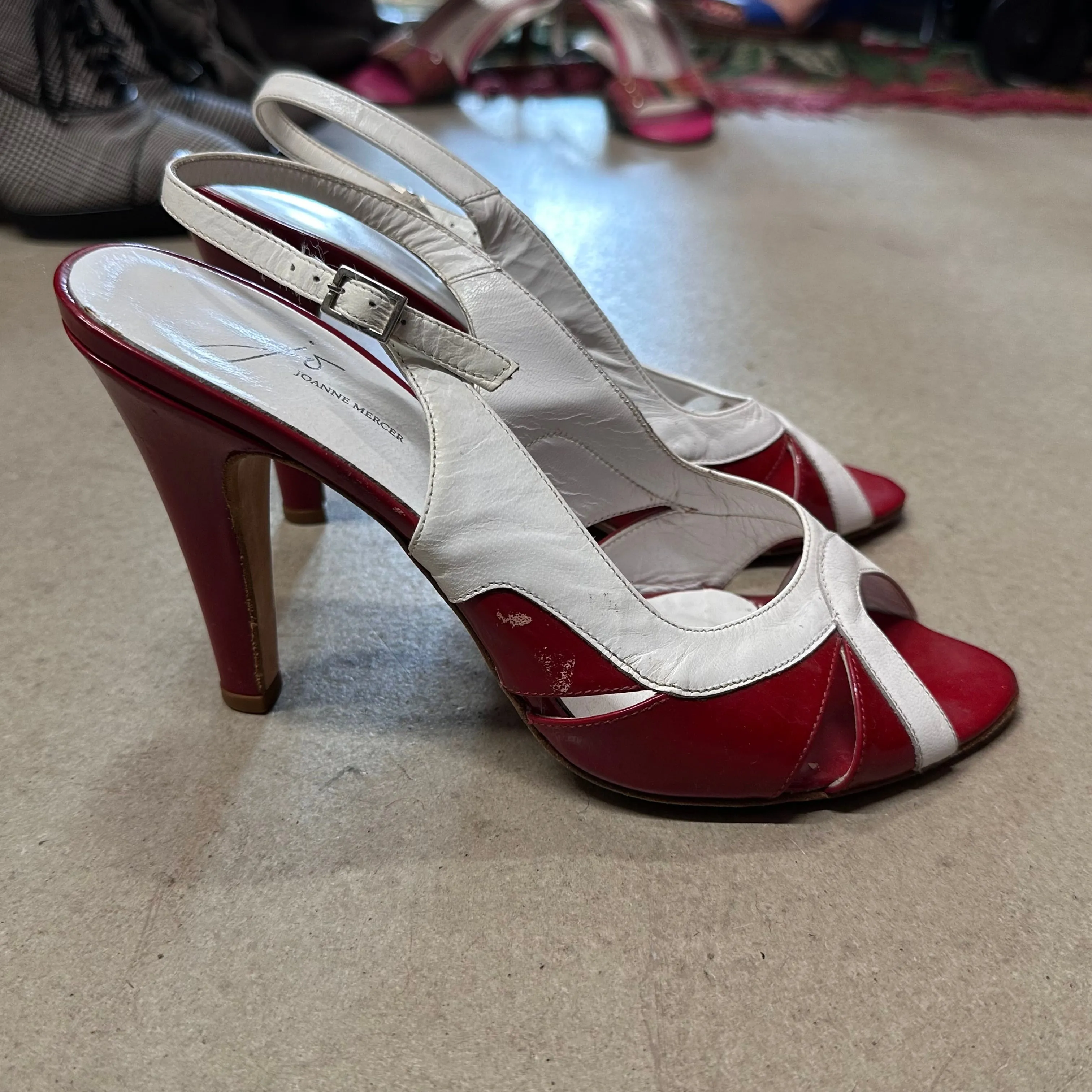 Red White Sling Back Heels