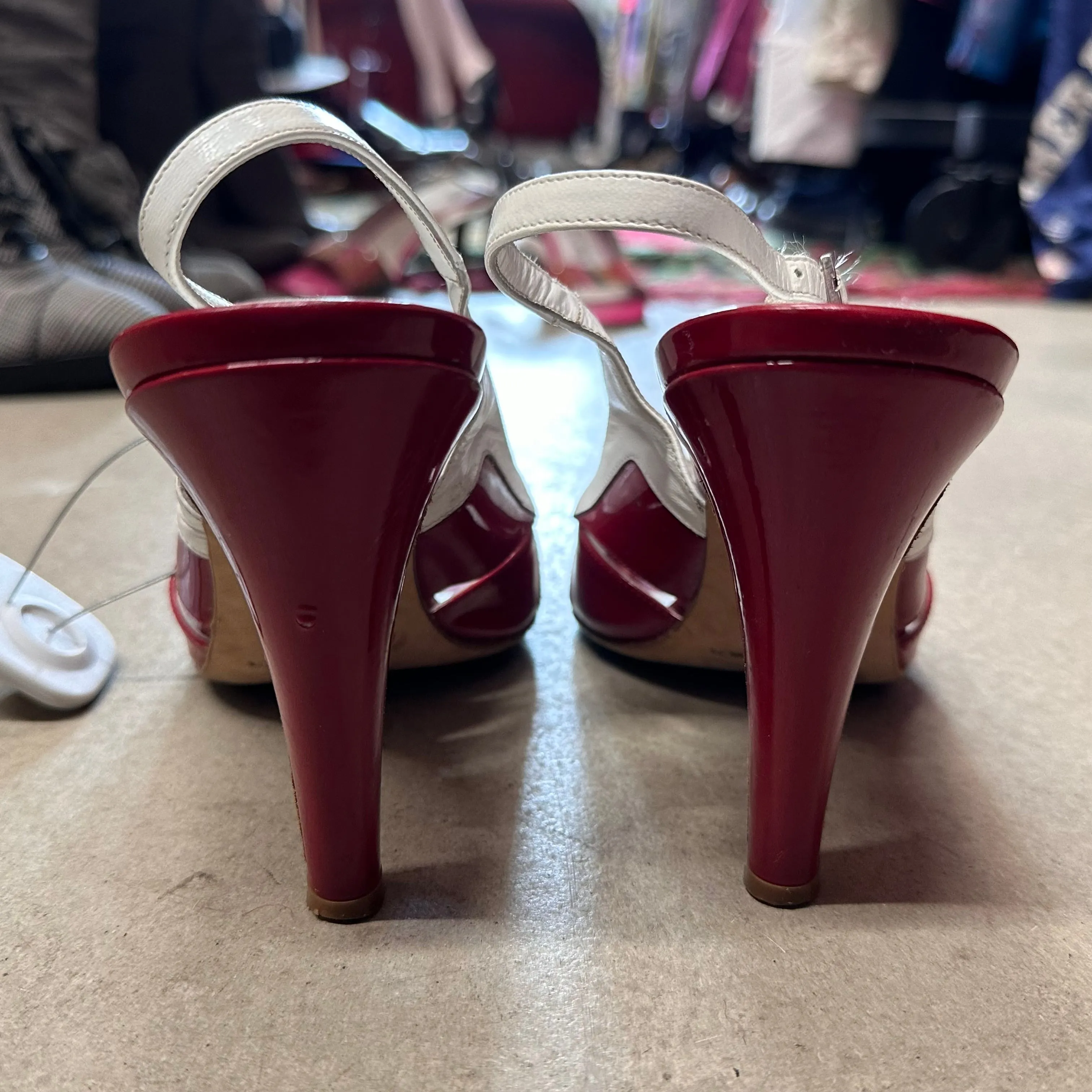 Red White Sling Back Heels