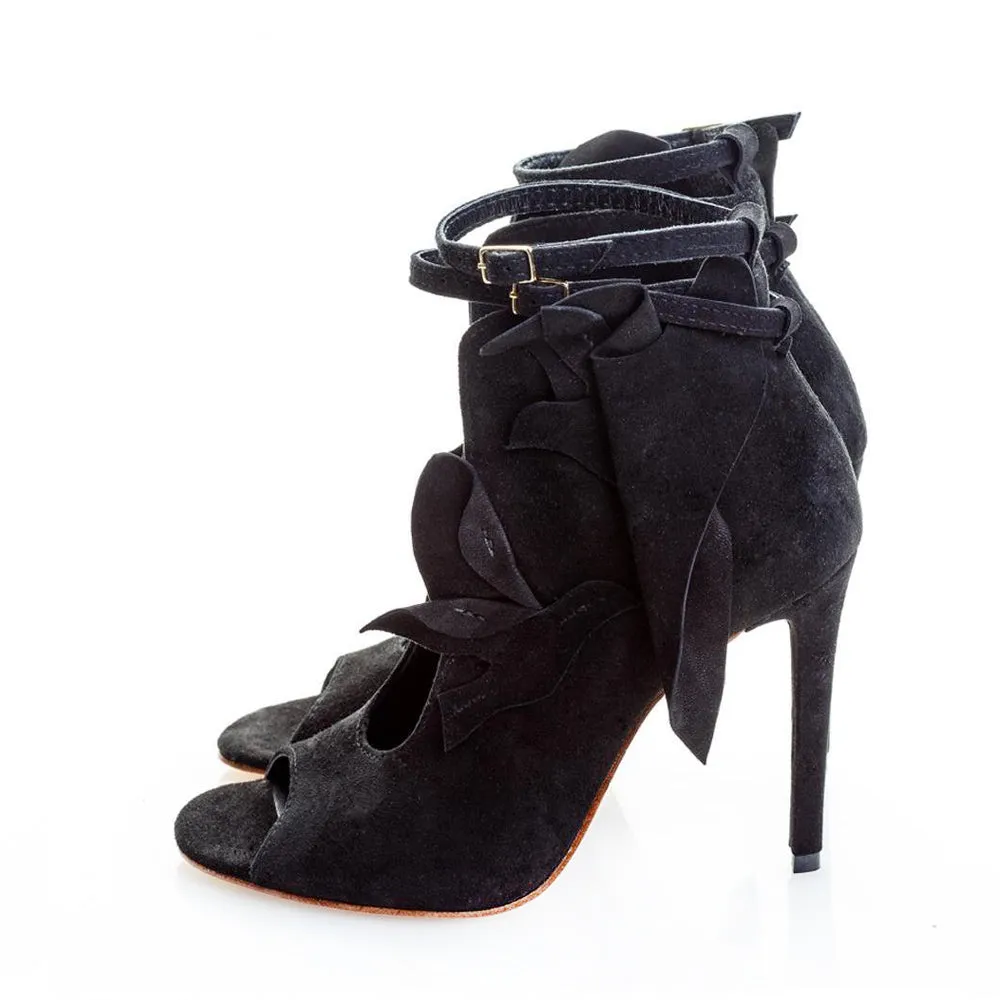 Seagulls cut out black suede booties