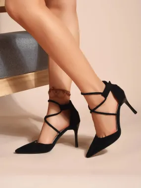 SHEIN Minimalist Suedette Point Toe Stiletto Heeled Pumps