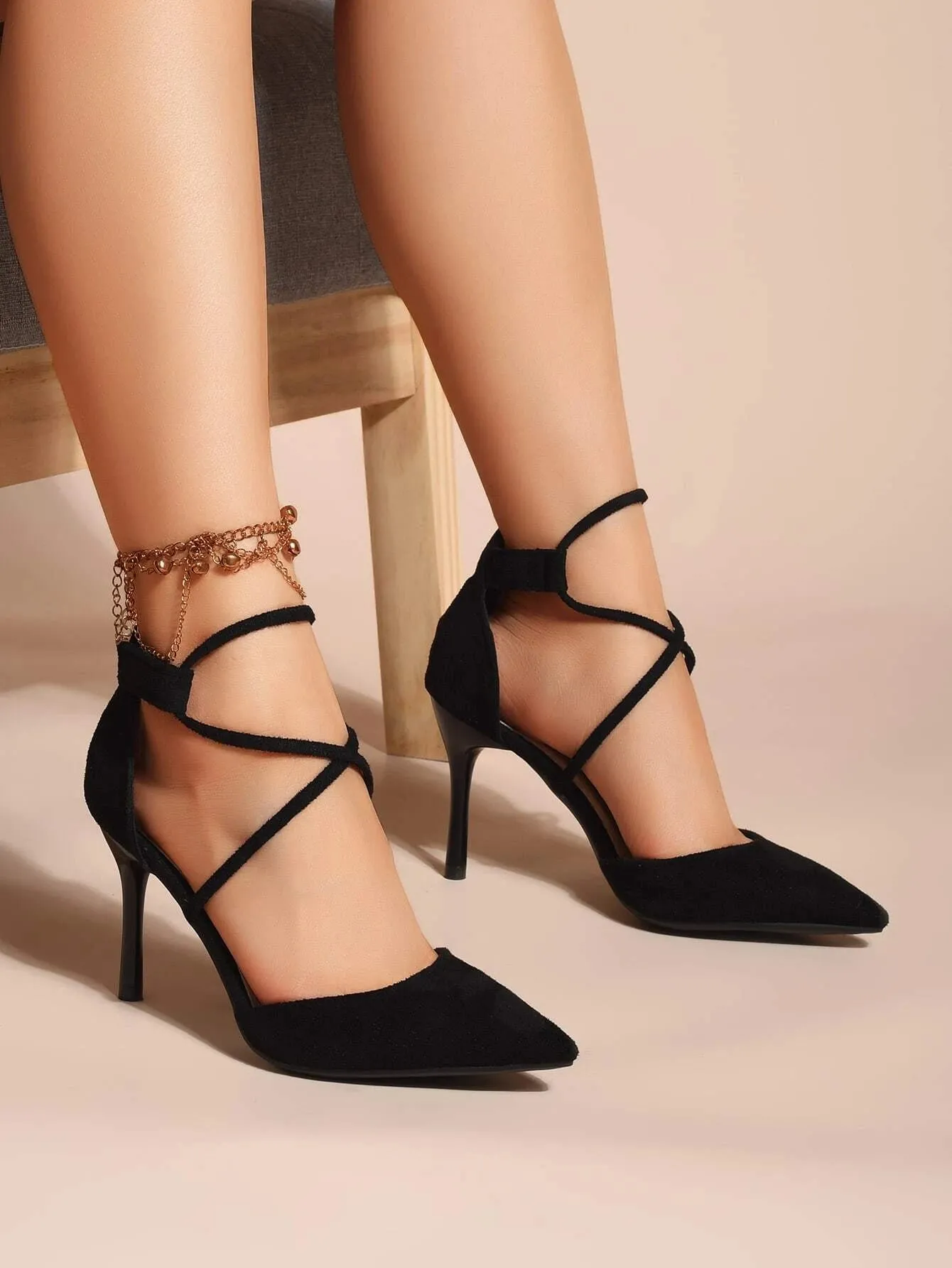 SHEIN Minimalist Suedette Point Toe Stiletto Heeled Pumps