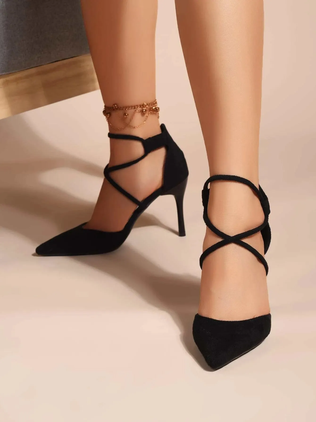 SHEIN Minimalist Suedette Point Toe Stiletto Heeled Pumps
