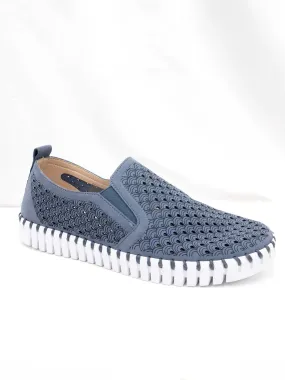 Tulip 140 Perforated Slip-On Sneaker in Grey Blue