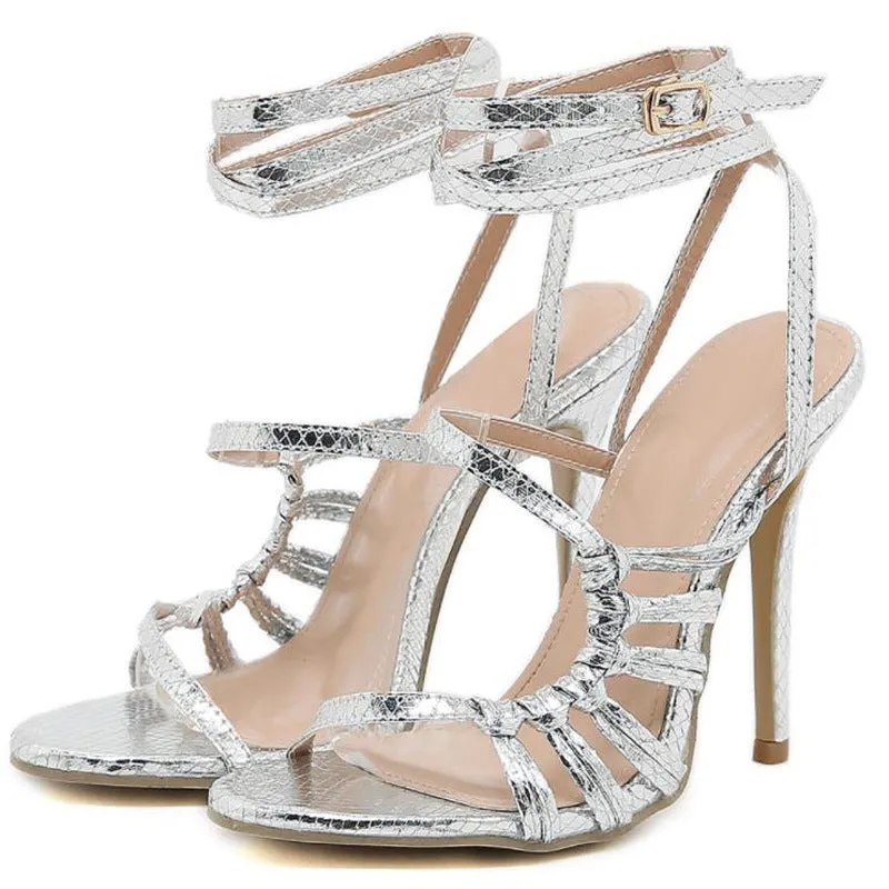 Ultra High-Heeled Sandals with Thin Straps and Round Toe