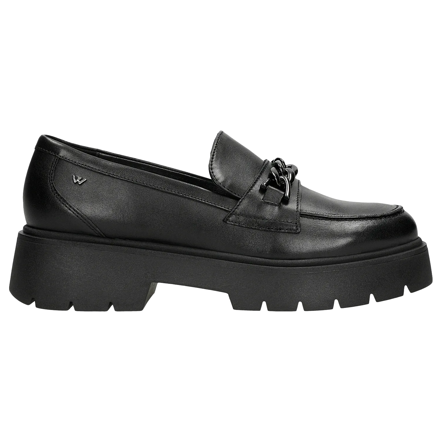 Wojas Black Leather Loafers with Decorative Chain | 46112-51