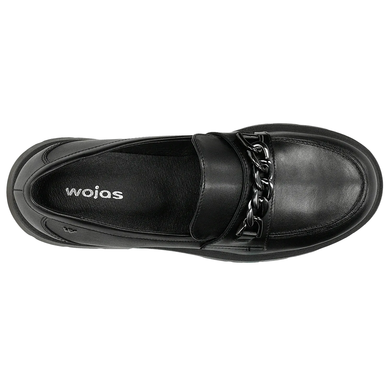 Wojas Black Leather Loafers with Decorative Chain | 46112-51