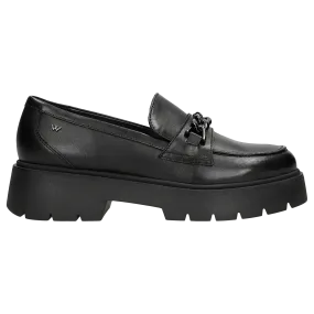 Wojas Black Leather Loafers with Decorative Chain | 46112-51