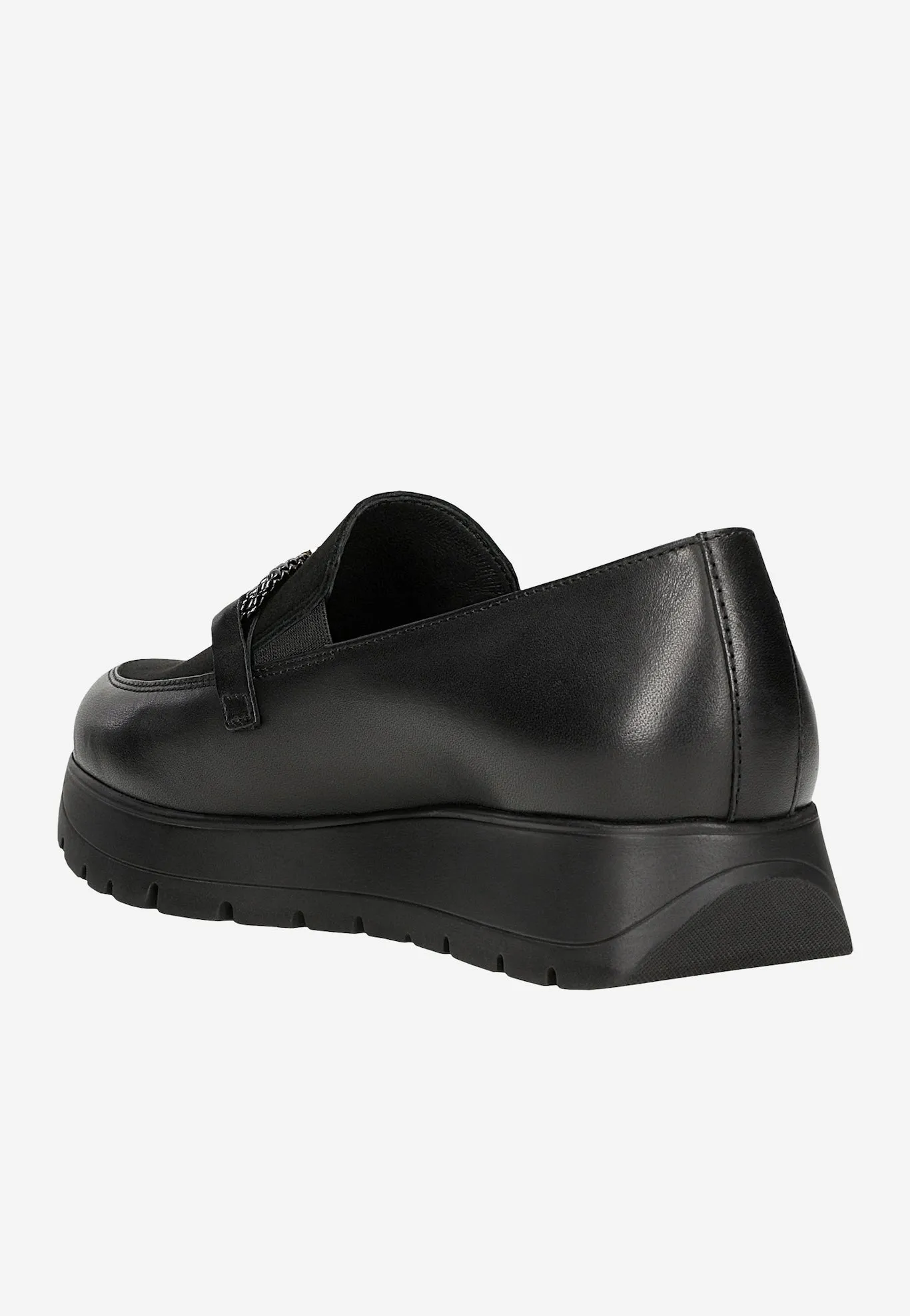 Wojas Black Leather Loafers with Golden Detail | 4630471