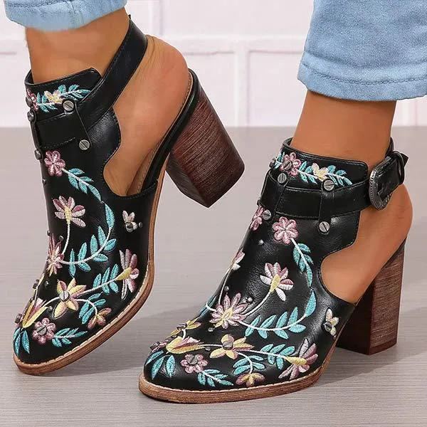 Women's Embroidered Rivet Chunky Heel High-Heeled Sandals 12238008C