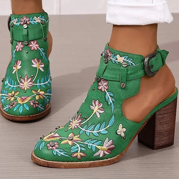 Women's Embroidered Rivet Chunky Heel High-Heeled Sandals 12238008C