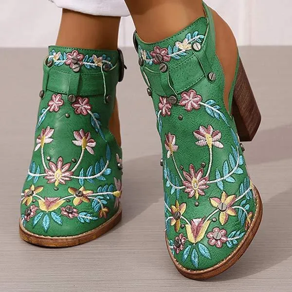 Women's Embroidered Rivet Chunky Heel High-Heeled Sandals 12238008C