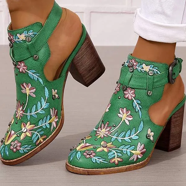 Women's Embroidered Rivet Chunky Heel High-Heeled Sandals 12238008C