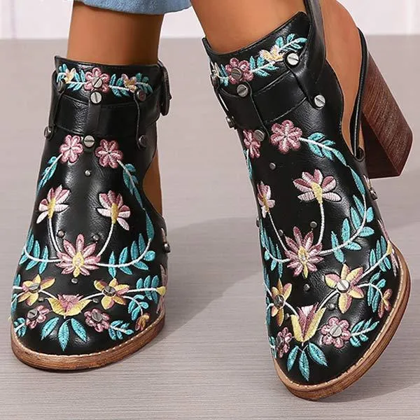 Women's Embroidered Rivet Chunky Heel High-Heeled Sandals 12238008C