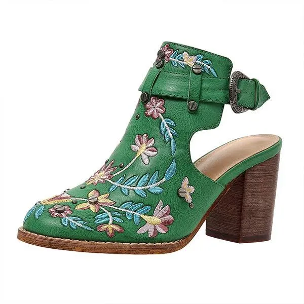 Women's Embroidered Rivet Chunky Heel High-Heeled Sandals 12238008C