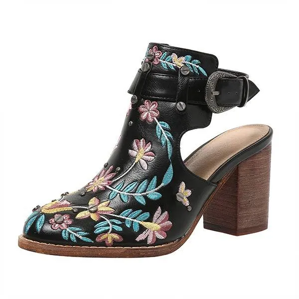 Women's Embroidered Rivet Chunky Heel High-Heeled Sandals 12238008C