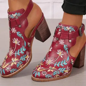 Women's Embroidered Rivet Chunky Heel High-Heeled Sandals 12238008C