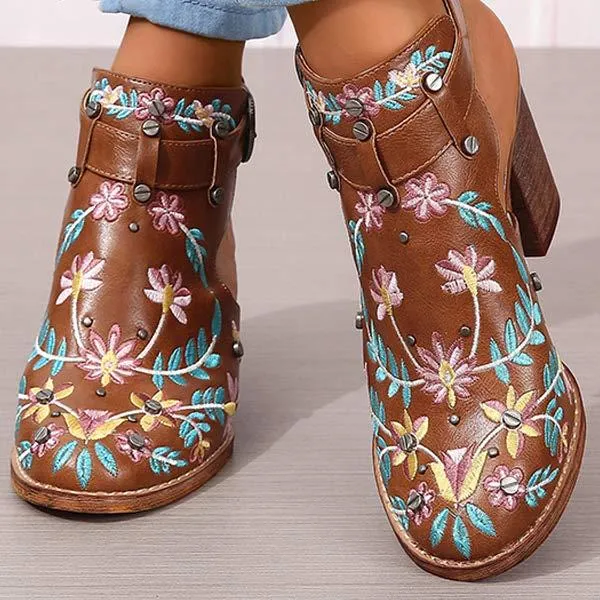 Women's Embroidered Rivet Chunky Heel High-Heeled Sandals 12238008C