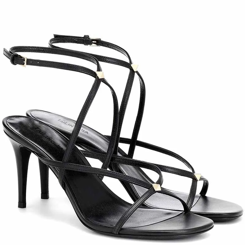 Women's Strappy Pointy Open Toe Ankle Strap Stiletto Sandal